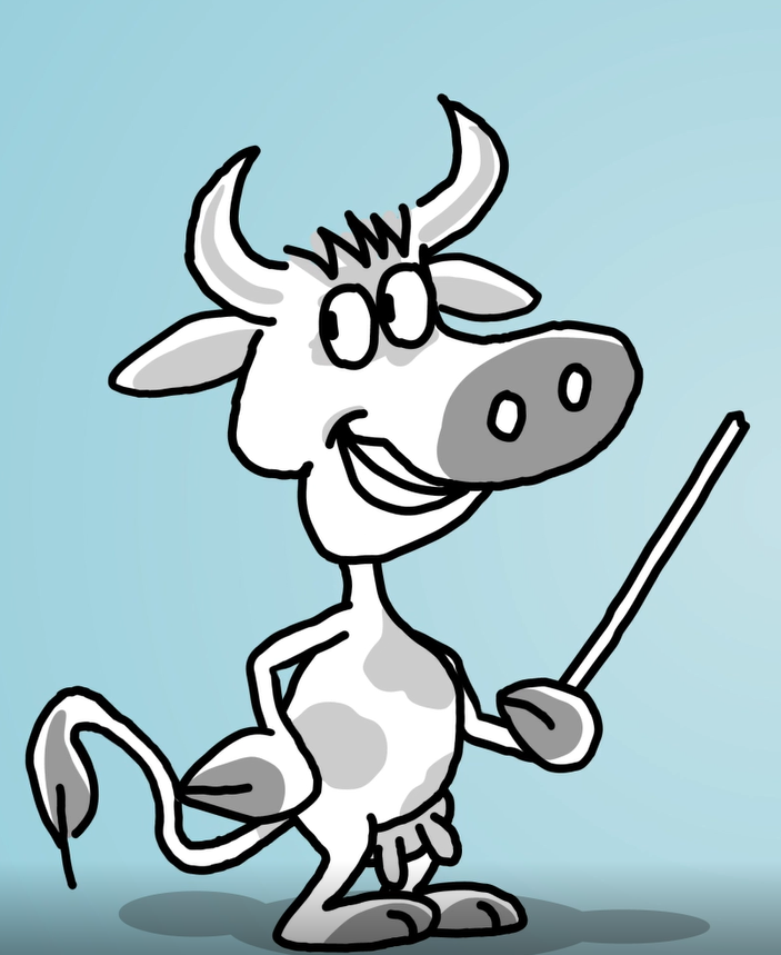 Animated cow with a stick